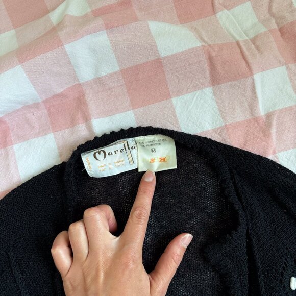 Vintage Black Cardigan with Embroidered Floral Design - Picture 8 of 10